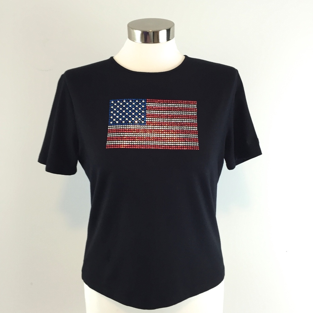 Rare St. John Sport Swarovski American Flag Tee